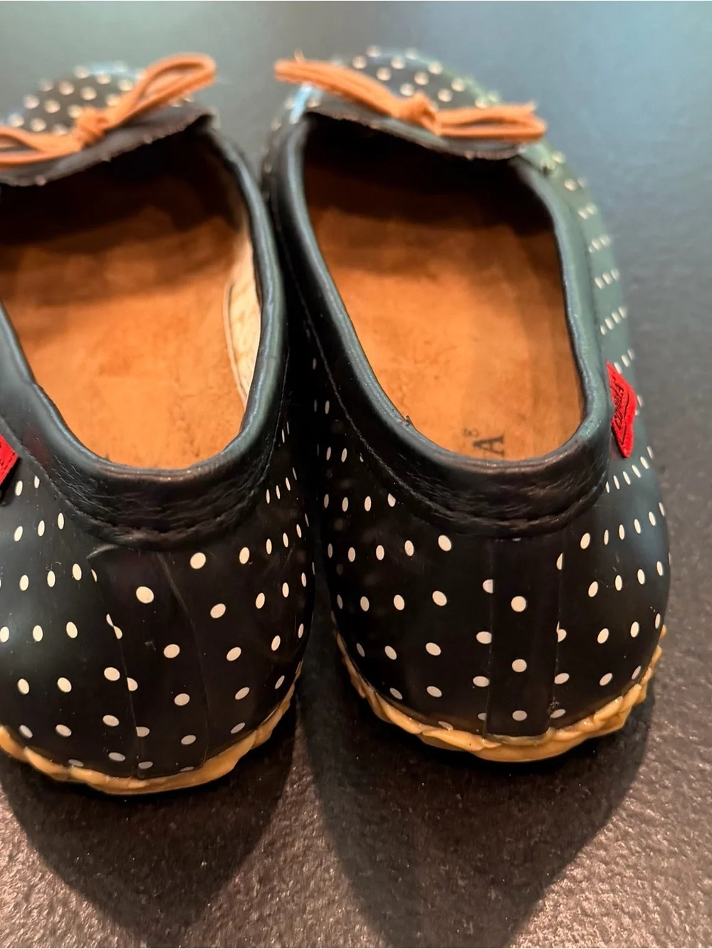 Chooka Petite Dot Rubber Rain Flats Black Polka Dot Bow Rain Shoes Size 7